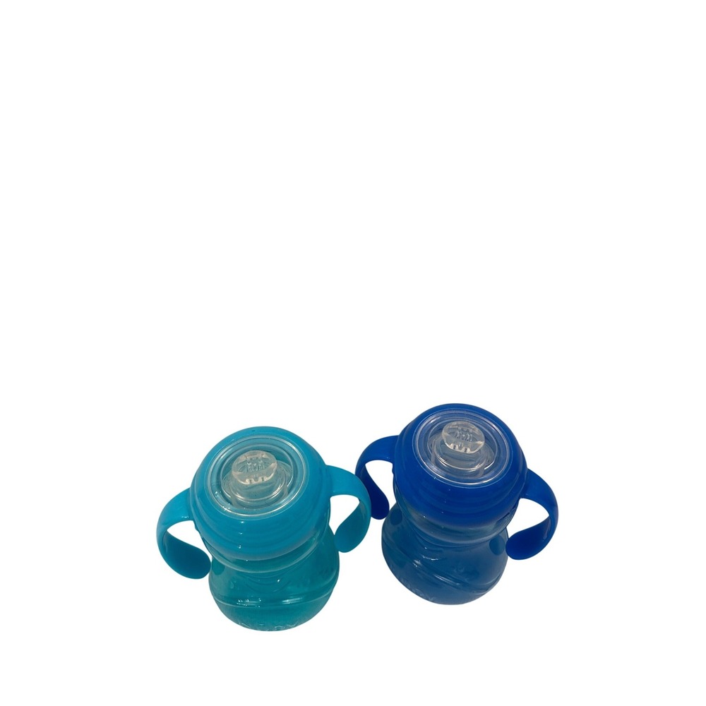 Nuby Sippy Cups 8oz Blue Teal No-Spill Easy Grip Handles Kids 2pk